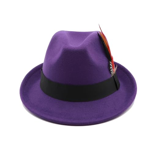 Image of Unisex Trilby Hats Classic Fedora Hats for Women Men Dress Hats Felt Short Brim Fedoras Hat Panama Hat with Band