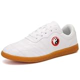 Zapatos de Artes Marciales para Hombres, Zapatos Tradicionales Chinos de Tai Chi Kung Fu para Mujeres, Zapatillas Deportivas de Moda, Cuero,White-43EU