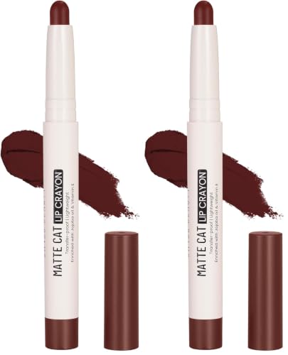 Image of Swiss Beauty Non-Transfer Matte Cat Lip Crayon | Water-Resistant | Long-Lasting 8 Hours Stay | Retractable Lip Crayon | Shade - Wine Red, 1.5g | (Pack of 2)