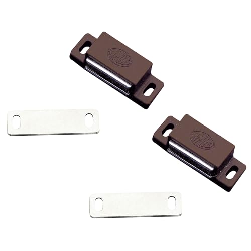 Amig - Pack de 2 Golpetes Magnéticos Mod.5 Acabados en Marrón - Cierre Oculto para Puertas de Armarios y Muebles de Hogar u Oficina - Medidas: 43 x 15 mm - Se Incluyen Tornillos de Fijación