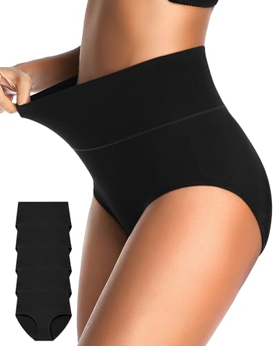 Image of CULAYII Tummy Control Underwear for Women High Waisted Panties Full Coverage Cotton Postpartum Briefs Stretch Ladies Undies