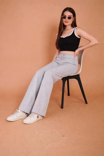 Image of Women's Relaxed Fit Grey Trouser, Straight Fits High Waist Pants with Pockets for Sporty & Casual Look