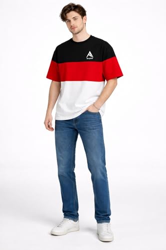 Image of Stylish Men Color Block Oversized Half Sleeve Round Neck T-Shirt