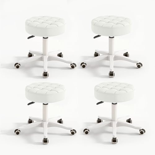 Image of Small Chair Round Rolling Stool with Wheels PU Leather Height Adjustable Swivel Drafting Work SPA Salon Stools Home Office Chair,4 Pack