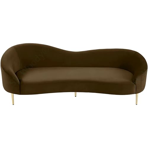 Image of Rosewood Luxury Curved Sofa in Premium Velvet-Fabric | Solid Wood Structure | High Density Foam | Sturdy Golden Legs | Comfortable & Stylish Couch for Modern Living Room (Brown, 3 Seater)