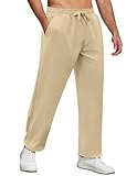 COOFANDY Men's Jogger Sweatpants Cotton Yoga Pants Casual Straight Leg Trousers Lounge Pants Khaki L