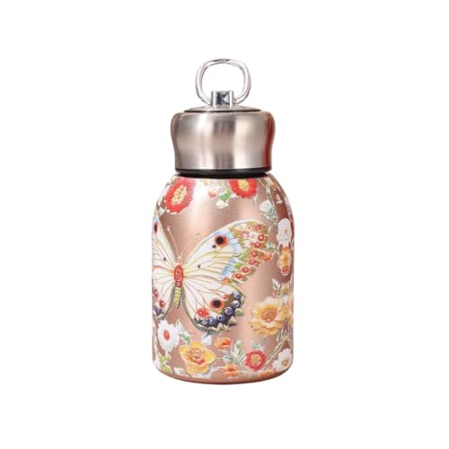 Image of Travel Water Bottle with Butterfly Floral Design, Stainless Steel Leakproof Drinking Bottle with Carry Loop for Office, School, Gym, Travel & Daily Use
