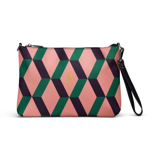 Sac hexagonal rose et vert avec sa bandoulière amovible pour un porté main ou épaule