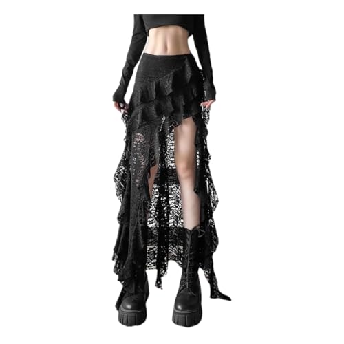 A high-Waisted Skirt with Lotus Leaf and lace for a Slimming Look, and an Irregular Cake-Shaped Skirt