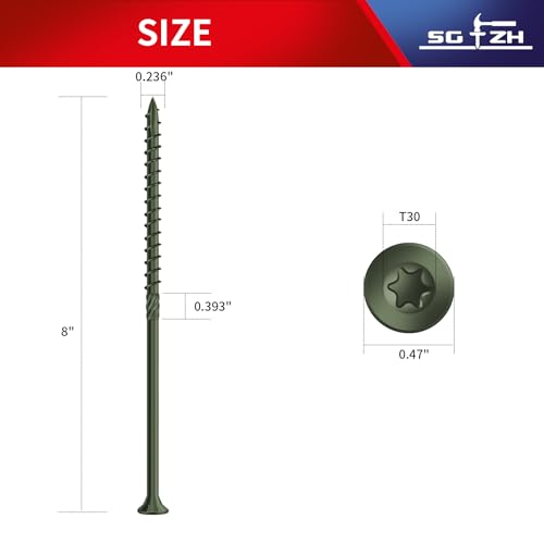Image of #14 x 8 Inch Deck Screws (17Pcs) 1lb. Carbon Steel, Green, Flat Head, Rust Resistant epoxy Coated, with T30 Star Bit