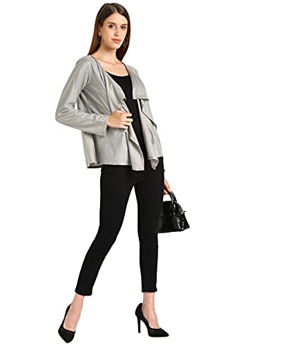 Image of SEREIN Women's Shrug (Grey Colored Solid Kniited Jacket with Full Sleeve)