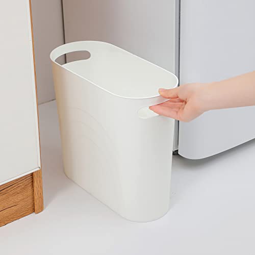 Image of rejomiik Small Trash Can, 3.5 Gallon Slim Garbage Can Plastic Waste Basket with Handles Container Bin for Narrow Spaces Bathroom, Bedroom, Kitchen, Office at Home, White