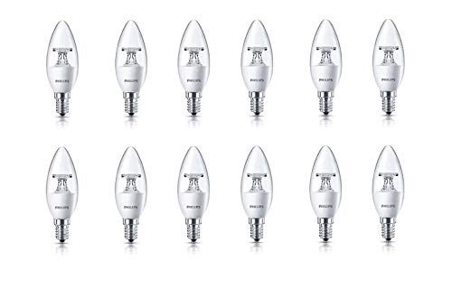 Philips E14 Clear Candle 400-Lumen Decorative Wall Lights (4W, Pack of 12, Warm White)