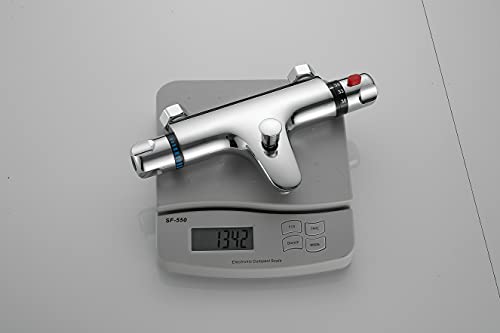 Chrome Modern Thermostaic 38 ° Bar Mixer Anti Scald Exposed Bottom Outlet Tap for 1/2" Shower Hose Brass