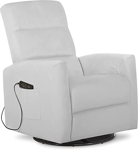 Image of Evolur Upholstered Faux Leather Seating Reevo Swivel Massager/Easy Assembly Glider Chair, Misty Grey
