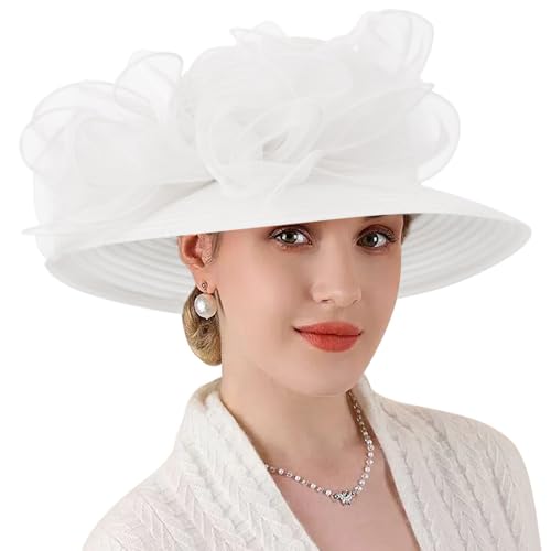 Image of DRESHOW Lady Derby Dress Church Bowler Cloche Hat Bowknot Organza Bridal Cap for Wedding