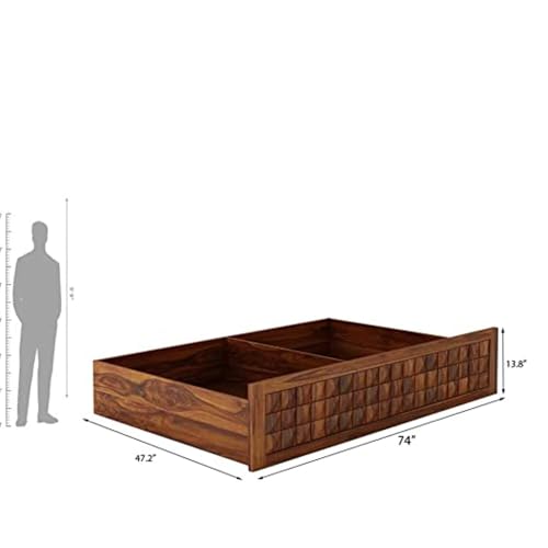 Image of Ganpati Arts Solid Sheesham Wood King Size Bed with Half Box and Front Trolly Storage for Bedroom Living Room Home | Wooden Double Bed Cot Palang Furniture for Hotel (Natural Finish)