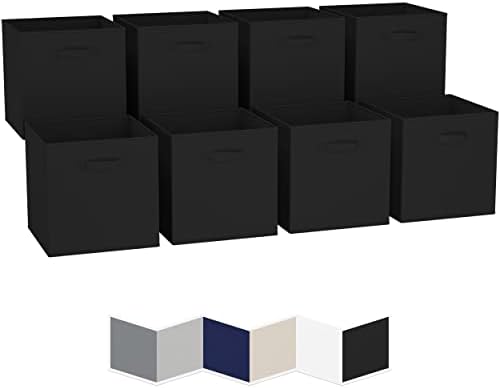 13x13 Large Storage Cubes (Set of 8). Fabric Storage Bins with Dual Handles | Cube Storage Bins for Home and Office | Foldable Cube Baskets For Shelf | Closet Organizers and Storage Box (Black)