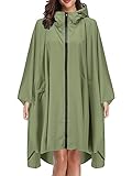 Minetom Veste de Pluie Poncho pour Femme Homme Imperméable Léger Réutilisable Randonnée Camping Moto Vélo Manteau de Pluie Veste avec Capuche C Armée Verte XL