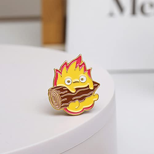 Image of Lovely Cartoon Ball of Fire Calcifer Brooch Pin Badge for Anime Movie Fans Collection Memorial Jewelry