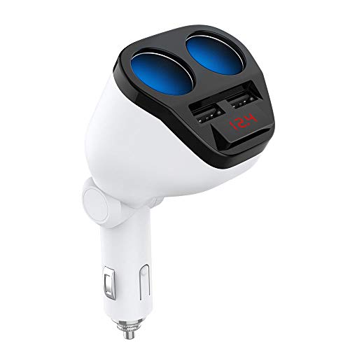 Ranipobo 2 Socket Splitter per accendisigari, 120w 12 / 24V 5A Adattatore Doppio Caricatore per Auto USB con Display di Tensione Compatibile per iPhone iPad Android Samsung GPS Dash Cam Lettore Dvd