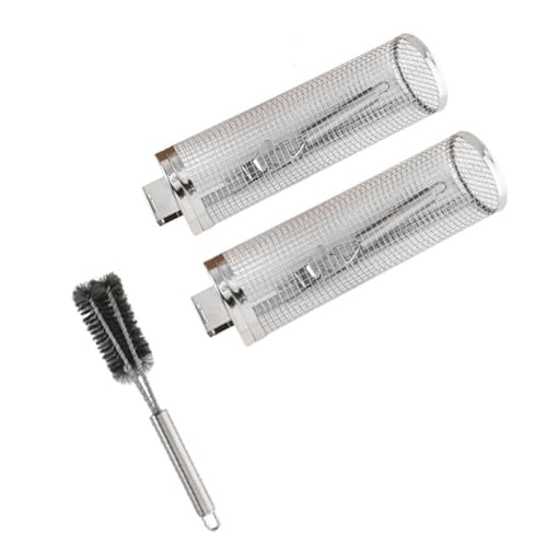 Carriere Jaula de Barbacoa con Asa, Parrilla Rodante de Acero Inoxidable, Red para Barbacoa de Barril, Cesta de Parrilla Redonda para Barbacoa Ahumada