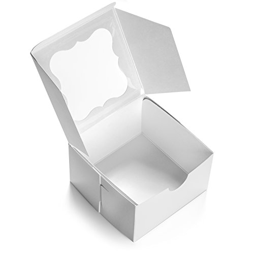100 Pack White Bakery Box With Window 4x4x2.5 inch Eco-Friendly Paper Board Cardboard Gift Packaging Boxes for Pastries, Cookies, Small Cakes, Pie, Cupcakes, and more - by California Containers