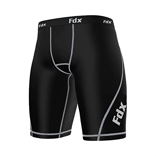 FDX Compression Shorts Mens - Quick-Drying, Soft, Breathable Boxer Underwear - Sports Briefs, Base Layer Trunks for Gym Workout, Fitness Training, Running, Cycling and Rugby (Black M)