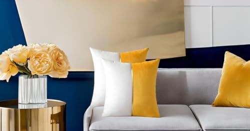 Image of HIMS Velvet Sofa Pillow Cover Set of 2, Luxury Cushion Cover 24 inch x 24 inch for Decorative Living Room Sofa Bedroom Car (24x24 Inch, Yellow)