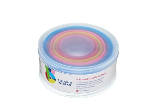 Colourworks Plastic Plain and Fluted Round Cookie Cutters, Multi-Colour, Set of Six