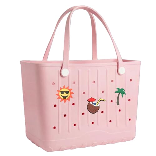 TRELISS Rubber Tote Bag Waterproof and Sandproof Beach Bag Durable Large Capacity Beach Travel and Outdoor Use Medium Flesh pink