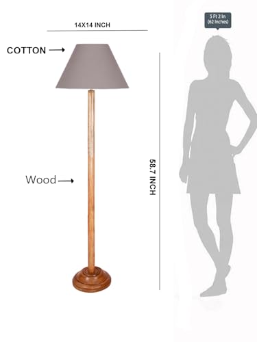 Image of Devansh Grey Cotton Conical Shade with Wood Floor lamp for Decoration /Office /Home /Gifting /Study .-(14x14x58.7 Inches)