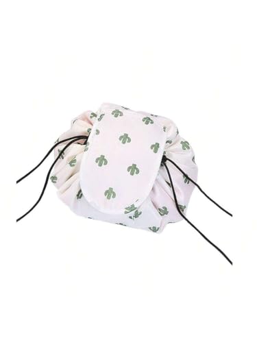 Image of Maharsh Women's Convenient and Waterproof Multifunction Portable Lazy Travel Cosmetic Storage Makeup Organizer Toiletry Bag with Drawstrings (White Cactus)