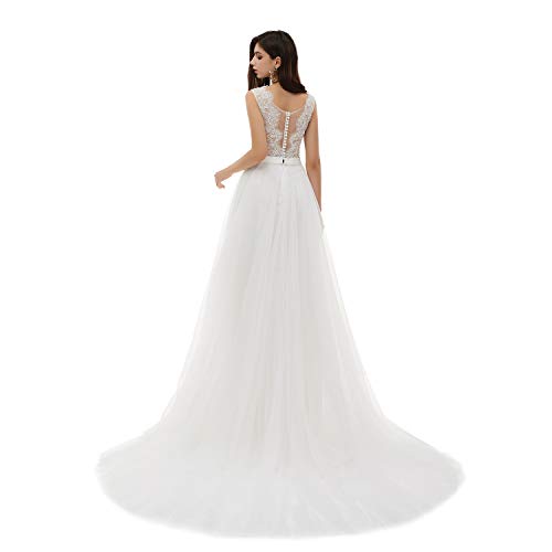 Image of Spaghetti Chiffon Beach Wedding Dress V Neck A line Bridal Gowns Lace Plus Size Wedding Dress