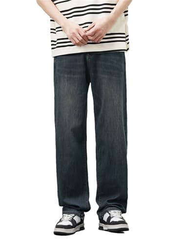 Men Straight Vintage Jeans Soft Casual Zipper Trousers with Pockets Denim Pants