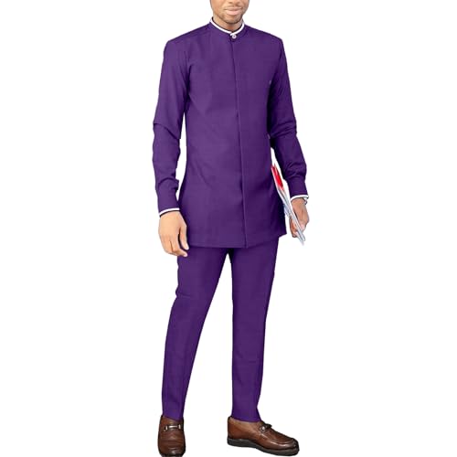 African Suit for Men Big and Tall Dashiki Formal Suit Long Sleeve Shirt and Pant Two Piece Set Traditional Tribal Outfits
