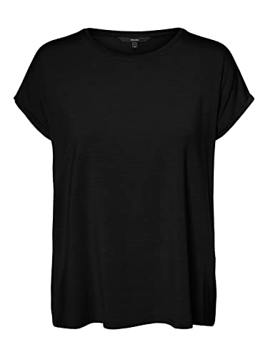 VERO MODA Damen Einfarbiges Stretch T-Shirt Basic Rundhals Top Oberteil Tief Angesetzte Schultern VMAVA