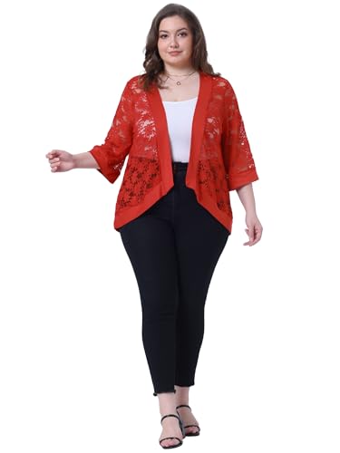Image of Agnes Orinda Plus Size Cardigans for Women 3 /4 Sleeve Open Front Lightweight Sheer Shrug Lace Bolero Cover Up