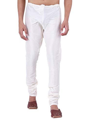 Image of HUZUR Men Pyjama,Churidar,Bottom wear,Silk Blend,Regular Fit,Wedding,Party,Festival,Family Funcation,White,Gold,Pajama