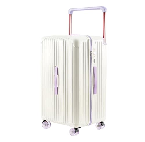 Maleta de Viaje con Ruedas y amortiguación de Impactos, Gruesa, con Cerradura de contraseña (Blanco y Morado, 24 Pulgadas)
