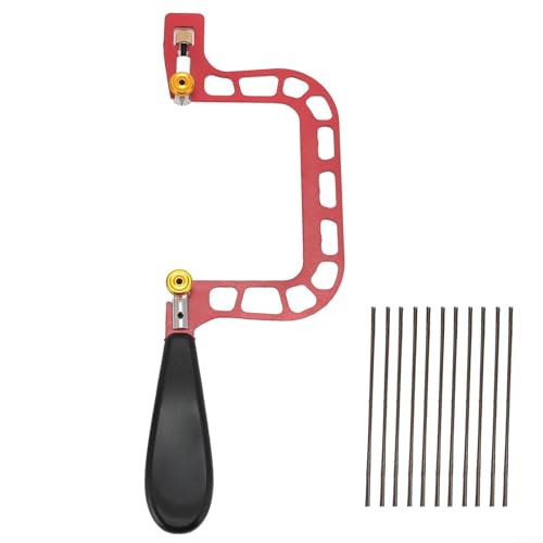 Scie à chantourner incurvée en forme de U avec 12 lames, scie à fil en acier pour la fabrication de bijoux, le travail du bois et les travaux manuels, cadre en alliage avec poignée incurvée, rouge