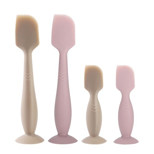 Image of LOTBILL Diaper Cream Spatula, 4 Pack Butt Spatula Baby, Silicone Diaper Cream Applicator, Full-Size + Mini Butt Paste Spatula for Babies, Newborn Baby Necessities (Brown+Pink)