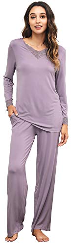 WiWi Viscose from Bamboo Pajamas Sets for Women Long Sleeve Sleepwear Soft V Neck Top with Pants...