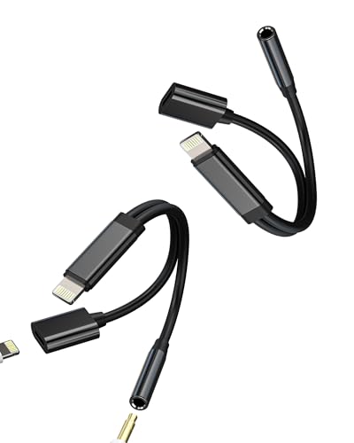 Lightning a Jack 3.5 mm Accesorios Adaptador Cargador Auriculares(2Pack)Auxiliar Coche Cascos Dongle Cable Auricular Aux para Apple iPhone 14 13 12 11 Pro Max para iPad Air Audifonos Carga Convertidor