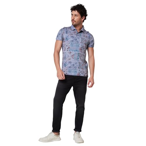 Image of Spykar Men's Slim Fit Ribbed Collar Half Sleeve Printed Casual T-Shirt
