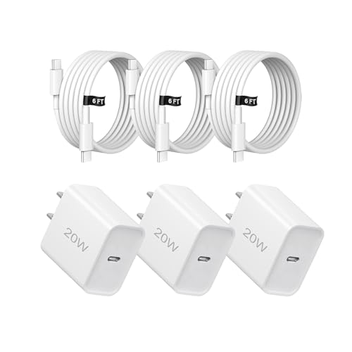 20W Fast Charger,3 Pack USB-C Port Charger with Type c-c Cable，for i Phone 17/16/15, i Pad and More