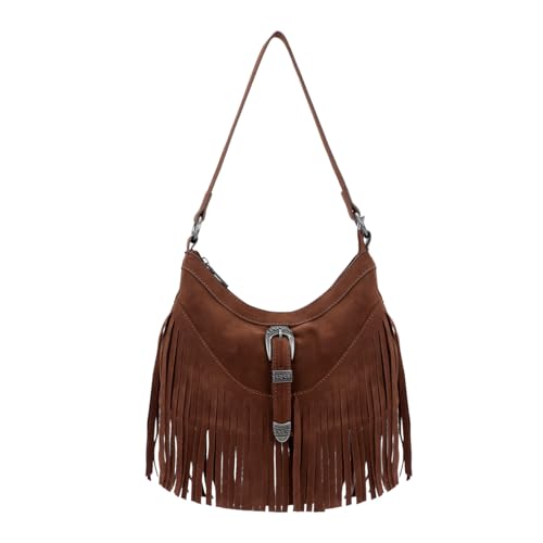 EVEOUT Damen Fransen Umhängetasche Western Style Wildleder Boho Schultertasche mit Quasten Hippie Tragetasche
