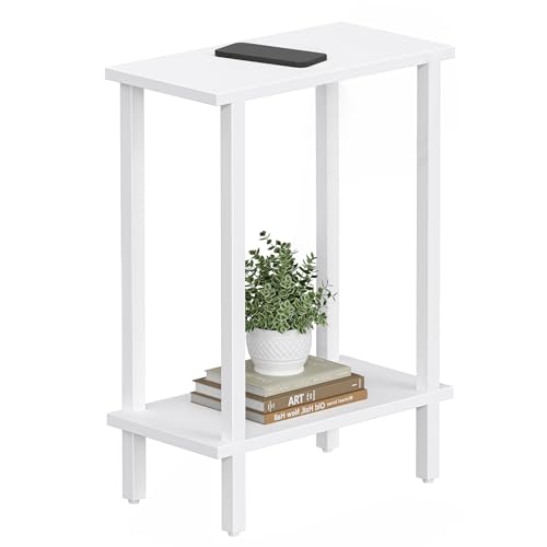 TUTOTAK Small Side Table, Narrow End Table, Skinny Sofa Table, Slim Nightstand, Couch Table, Living Room, Bed Room, White TB01BW062