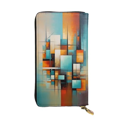Women's Long Cash Wallet, PU Leather Elegant Clutch Change Purses with Zipper, Travel, Gifts (Abstract Modern Print)