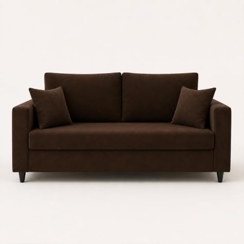 Image of FURNY Luxury Conva 2 Seater Sofa Set for Living Room |Soft Suede Fabric Upholstered | Modern Comfortable Couch for Home Office & Drawing Room | Dark Brown